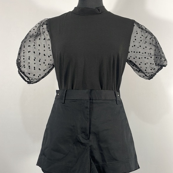 Black embellished Sheer polka dot short sleeves Top, Size Small - Picture 2 of 8